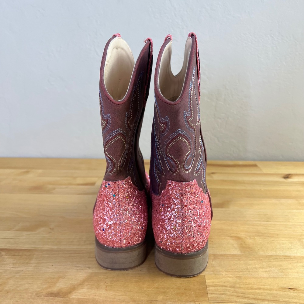 Cowboy Boots Pink Glitter Western Kids Size 5 Embroidered Cowgirl Unbranded - Picture 4 of 9